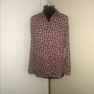 Banana Republic Maroon and White polka dot Blouse.
